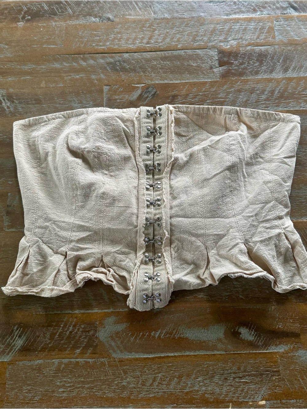 Papermoon Beige Strapless Ruffle Crop Top with Hook Front